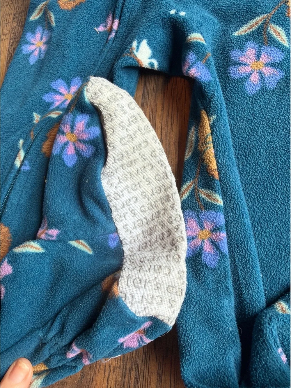 Carter's 5T Blue Floral Fleece Footed Pajamas with Grips